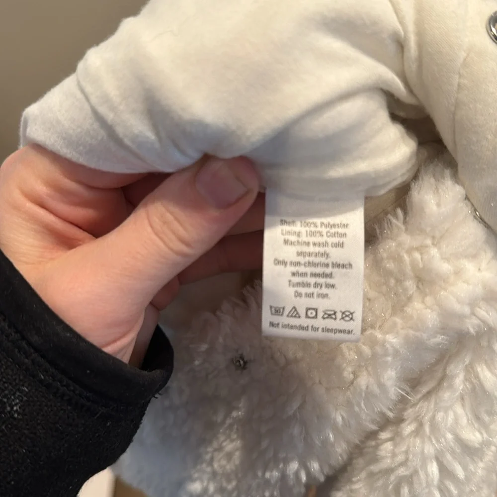 Janie & Jack Baby Faux-Fur‎ Hooded Ivory bunter W/Snap Closure Sz 0-3 months